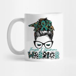 Fragile X Syndrome Awareness Warrior Women Glasse Messy Bun Leopard Bandana - Happy Mothers Day, Valentines Day Mug